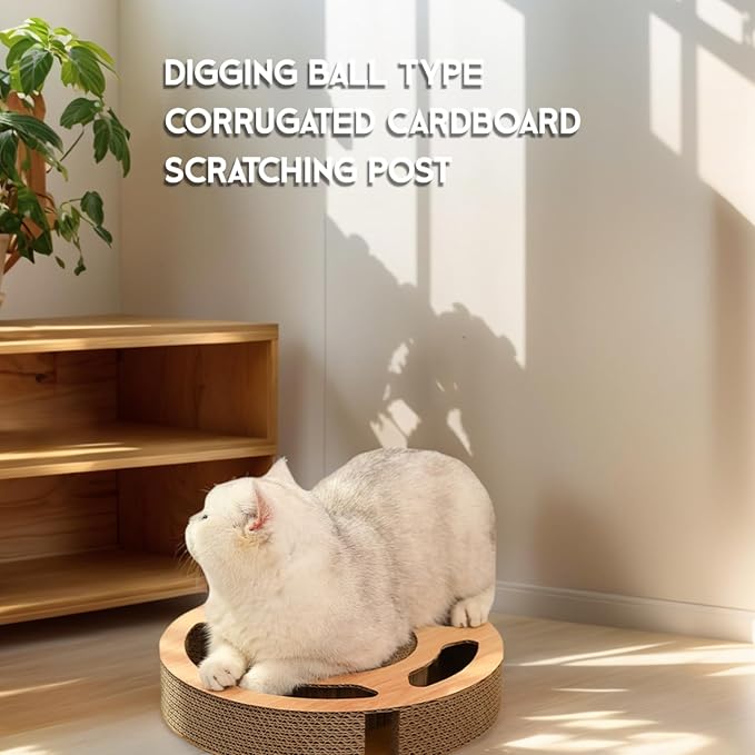 Circular Cat Scratch Board with Balls, Corrugated Cardboard Interactive Toy, 13 Inch Round Grinding Post with Ball Track, No-Shed Design