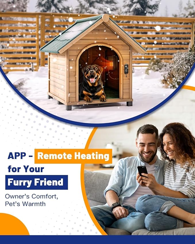 Kiroto Outdoor Dog House Heater with Thermostat APP Control - Outdoor Pet House Heater with WIFI, 500W Dog House Heaters for Outside Doghouse, Heated Dog House for Winter ith Adjustable Temp & Timer