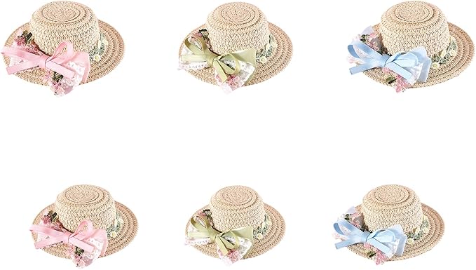 Pet Straw Hat Outdoor Sunbonnet Supplies Flower Lace Puppy Straw with Ribbon Bow Flower Dog for Large Dogs