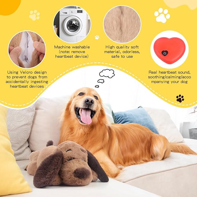BEVERLYSHARK Heartbeat Puppy Toy Dog Anxiety Relief Calming Aid Heartbeat Stuffed Animals Pet Comfort Cuddle Sleep Aid Puppy Behavioral Training Aid Toy for Dog Cat