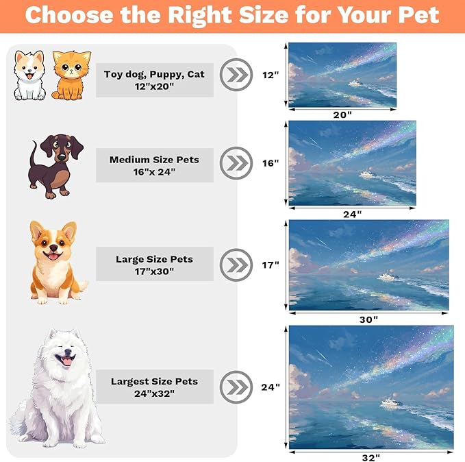 Sea Dog Food Mat for Floors Absorbent, Quick Dry Water Dispenser Mat for Food, Water, Pet Supplies 12" x 20", Rainbow
