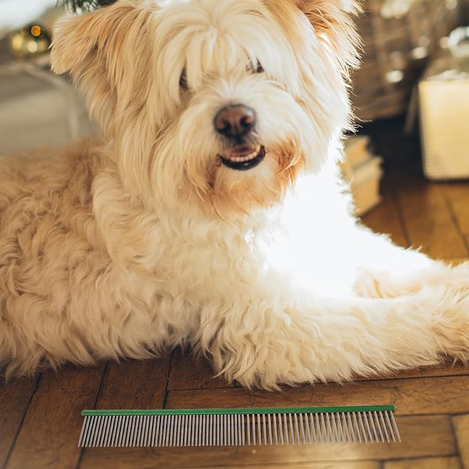 Wear-resistant Compact Pet Comb Lightweight Aluminum Dematting Hair Comb for Dogs and Cats, Green Grooming Tool for Detangling and Shedding Control