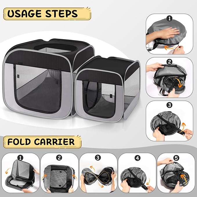 Large Cat Playpen with Separate Areas,Outdoo&Indoor Cat Enclosures,Portable Pet Playpen for Indoor Cats,Puppy and Small Animals, Dog Playpen with Carrybag.