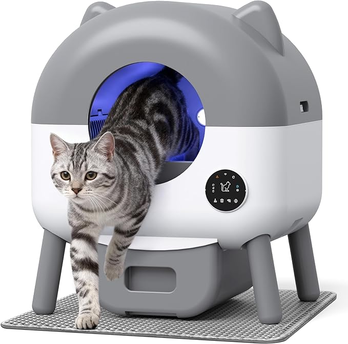 WARCAT Automatic Self-Cleaning Litter Box, Large Capacity Smart APP Control with Safety Sensors, Includes 1 Roll Garbage Bags (Gray)