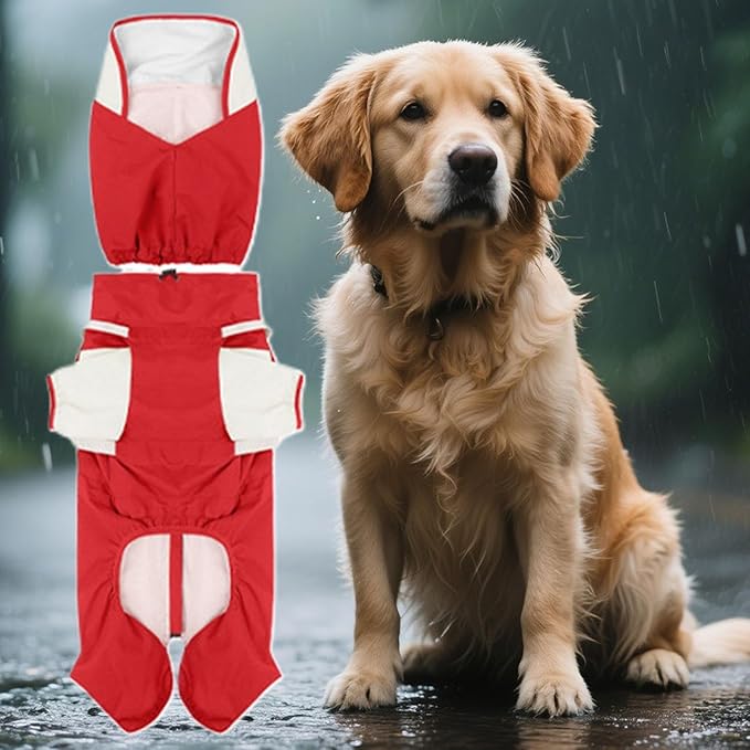 Large Dog Raincoat,Waterproof Poncho with Hood,Breathable Rain Jacket for Medium Dog - for Daily Walking Training Travel Shopping Camping Adventure