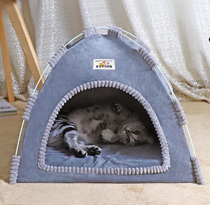 Cat Tent, Kitten Tent Thickened Cotton Nest Bed, Warm Portable Pet Cats Tents House for Little Dog, Folding House with Soft Mat for Small Animals Winter Indoor and Outdoor (14.2 x 14.2 x 11 INCH)
