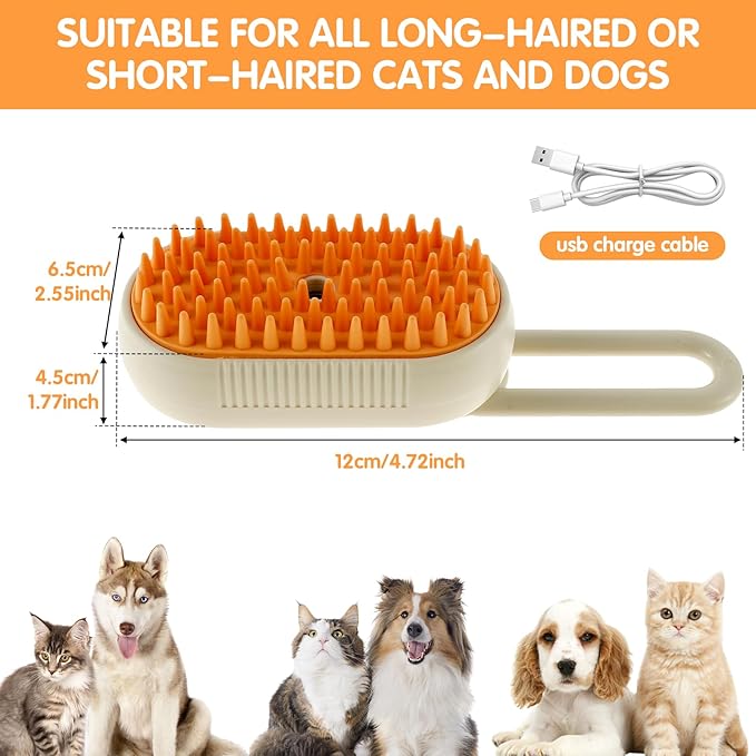 Steamy Cat Brush,Steamy Cat Brush with Leave-On Essence, Multifunctional Cat Steamy Brush, Self Cleaning Steam Cat Brush for Massage, Silicone Steam Pet Brush for Removing Tangled(Coffee)