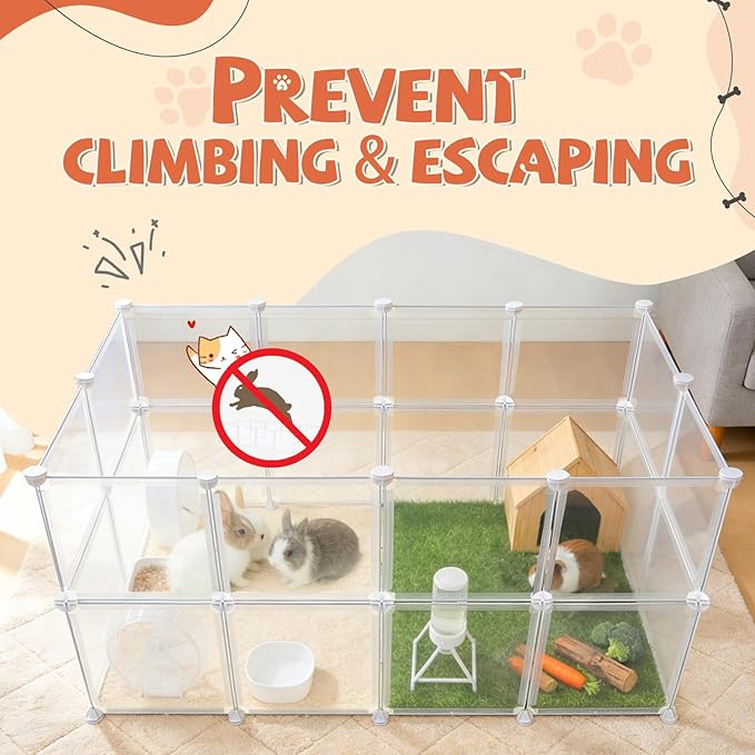 11.8" H 83" L in Total Small Animal Playpen, Anti-Jump Waterproof Puppy Play Pen Design for Kittens, Rabbits, Chicklings, Ducklings & Hamsters DIY Indoor Outdoor Use, Transparent