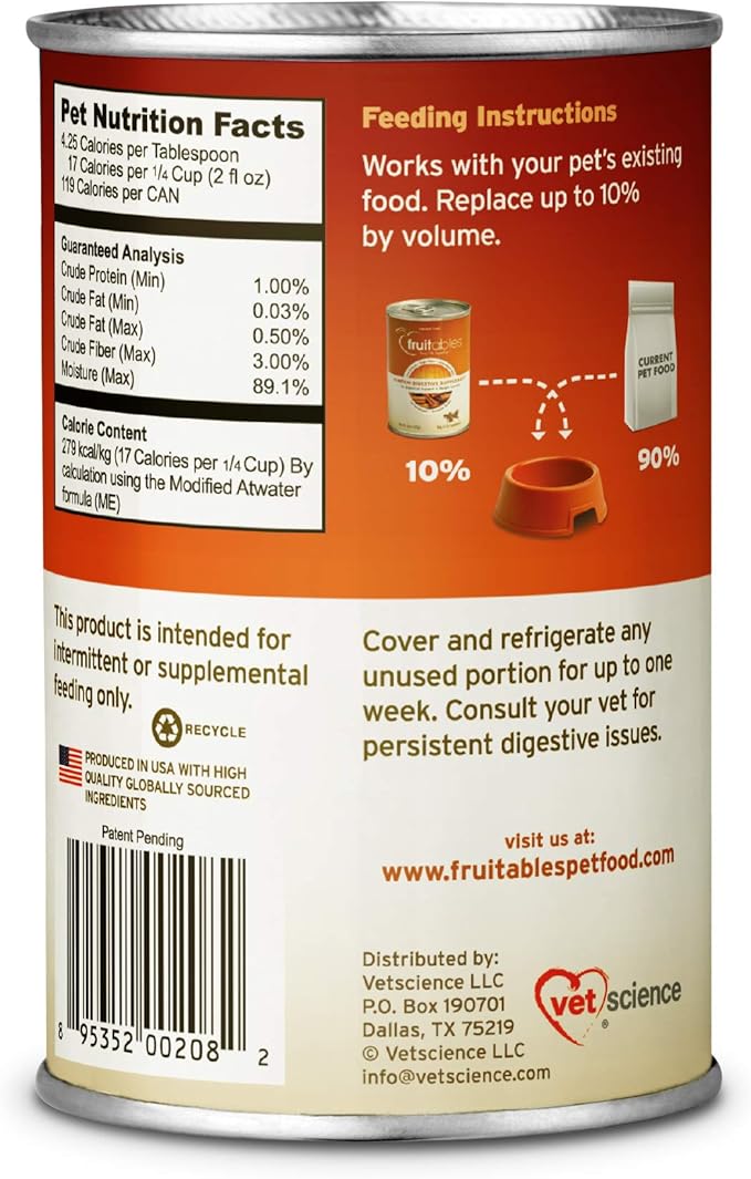 Fruitables Pumpkin Digestive Supplement - Made with Pumpkin for Dogs - Healthy Fiber Supplement for Pet Nutrition - 15 Ounces (6 Pack)