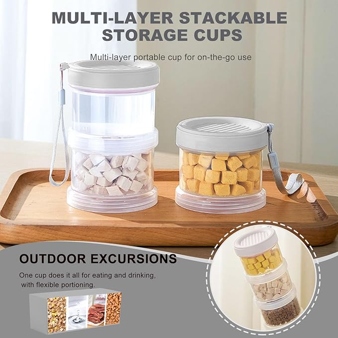 2025 Upgraded Airtight Dog Treat Container, Leak-Proof Stackable Pet Food Jar 2/3/4 Layers, Portable with Lanyard for Outdoor, Travel, Training & Home, Food-Grade PP (2-Layer)