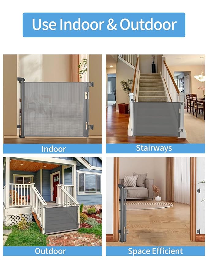 (2 Pack) Retractable Baby Gate for Doorways and Stairs, Mesh Safety Gate for Pet, Indoor & Outdoor Use, One-Hand Operation, Easy Installation, 33.6" Tall, Expands to 55" Wide（Grey,33.6"x55")
