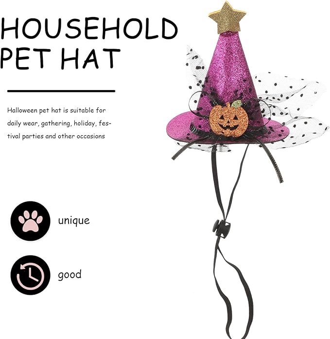 UPKOCH 2pcs Halloween Pet Hats Adjustable Party Caps for Dogs and Cats, Pumpkin Design, Purple Black, Halloween Costume Accessories for Pet Supplies