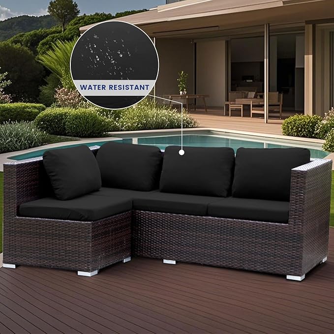 HANDONTIME 8Pcs Patio Cushion Covers Stretch Outdoor Couch Cover Replacement Cushions for Outdoor Furniture Waterproof Patio Furniture Cover for Pets Sofa Covers Washable (Black,Cover Only)