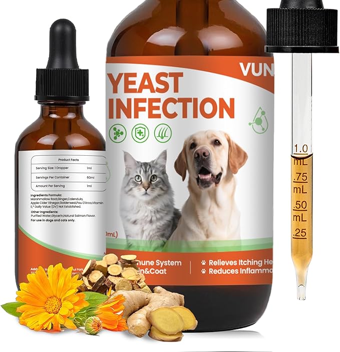 Yeast Infection Treatment for Dogs & Cats-Natural Fast Relief Drop for Itchy Skin, Ears & Paws Redness -Supports Allergy, Inflammation & Immune Health -2 fl oz Salmon Flavor