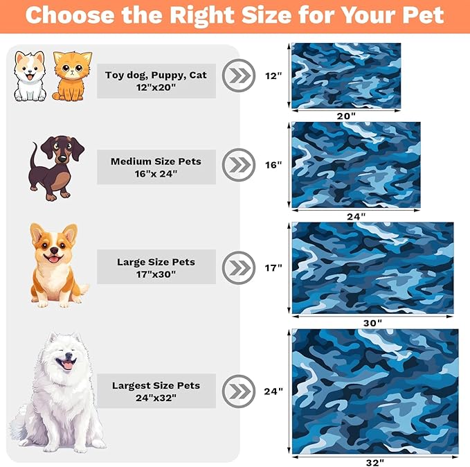 Blue Camouflage Dog Food Mat for Floors Absorbent Dog Bowl Mat for Food and Water Dispenser Quick Dry Cat Food Placemat Pet Supplies 16" x 24", Camo