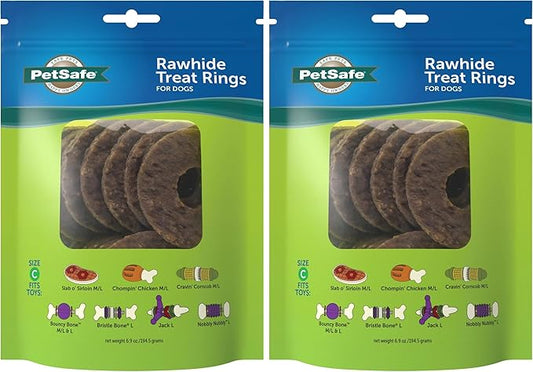 PetSafe Busy Buddy Natural Rawhide Rings - Long-Lasting Dog Chew Refills - Engaging Dog Treat for Training & Playtime - Original Rawhide Flavor - Size C,(Pack of 32)