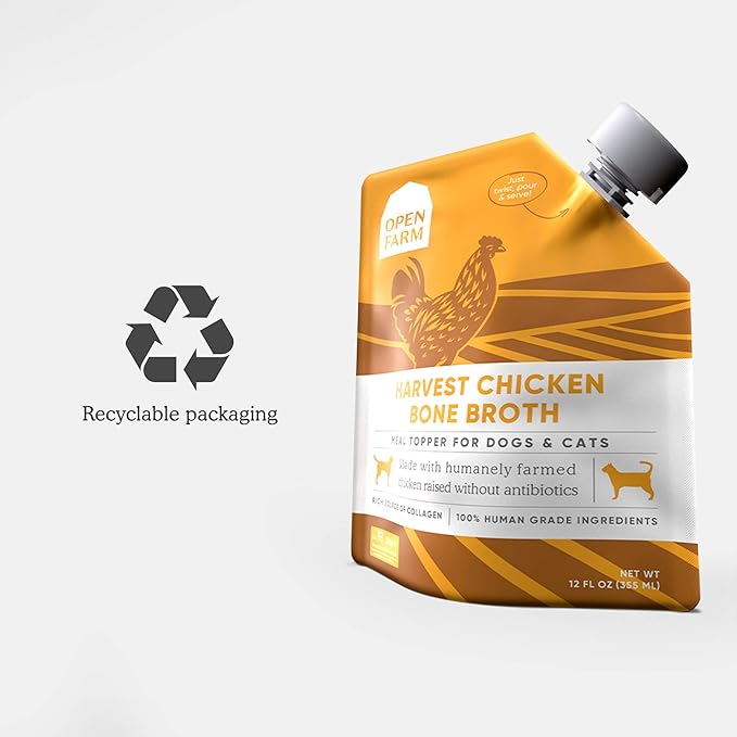Open Farm, Chicken Bone Broth, Food Topper for Both Dogs and Cats with Responsibly Sourced Meat and Superfoods Without Artificial Flavors or Preservatives, 12oz
