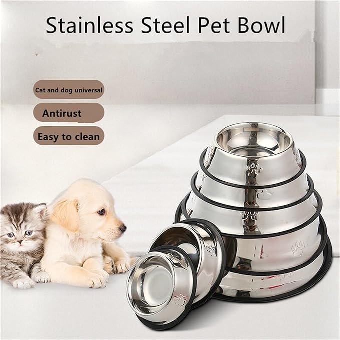 1PC Stainless Steel Pet Bowl Cat Bowl Dog Food Bowl Multi-Specification Anti-Fall Food Bowl Food Bowl Feeding Pet Supplies(22cm)