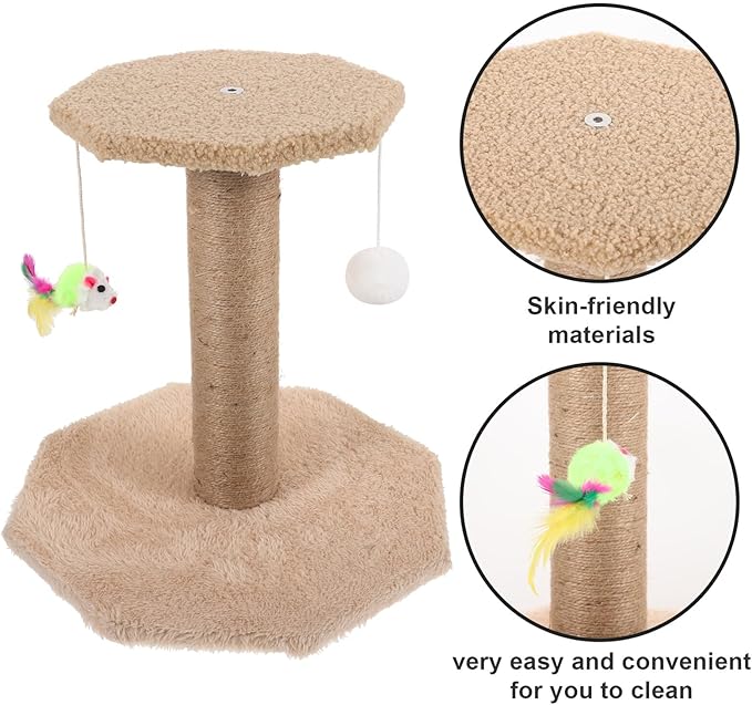 BESTonZON Cat Scratching Post and Vertical Nail Scratcher with Hanging Ball, Sisal Material Small Size Kitten Accessory for Indoor Cats and Comfortable Claw Maintenance