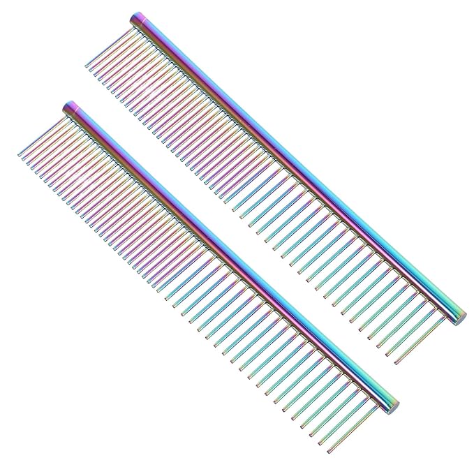 VALICLUD 2pcs Metal Pet Grooming Comb with Fine Steel Teeth for Detangling and Hair Cleaning, Rounded Ends Hair Brush for Cats and Dogs, Professional Pet Supplies for Home Use