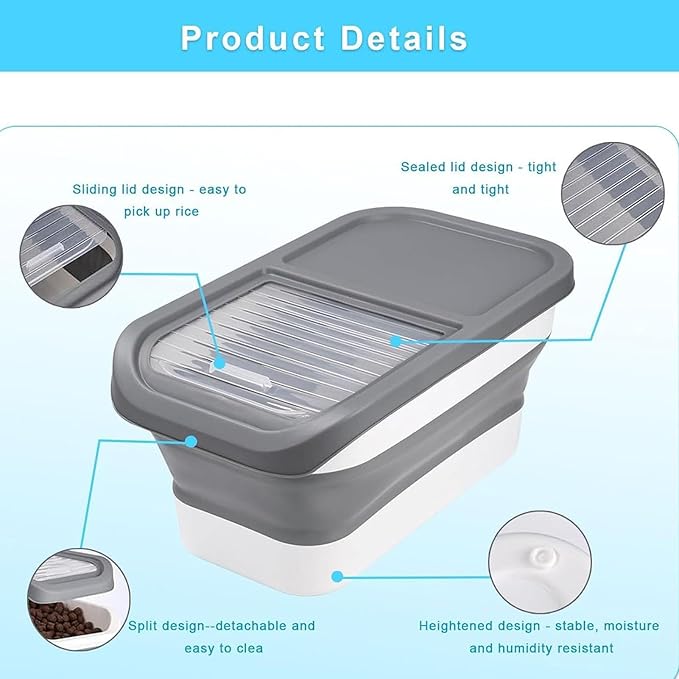 Dog Food Storage - Sliding Lid Pet Kibble Box, Moisture Proof Organizer, Bin For Dry Food, Secure Supply Container | Lightweight Feeding Kitchen, Pantry, Outdoor Trips, Home Use