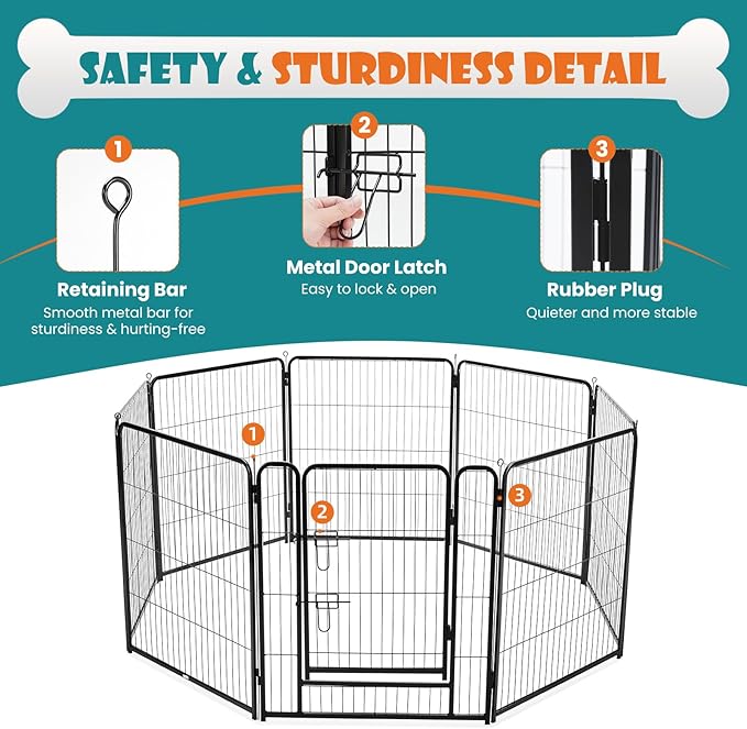 NEWBULIG Dog Playpen Indoors 32 Inch 8 Panels for Small and Medium Dogs Portable and Foldable Pet Fence with Door Heavy Duty Metal Dog Exercise Play Pen for Outdoor Yard