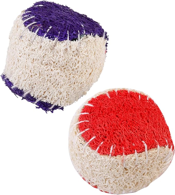OUNONA 2pcs Natural Loofah Dog Chew Tennis Ball Pet Chewing Training Balls for Puppies Interactive Sturdy Dog Training Supplies Random Color