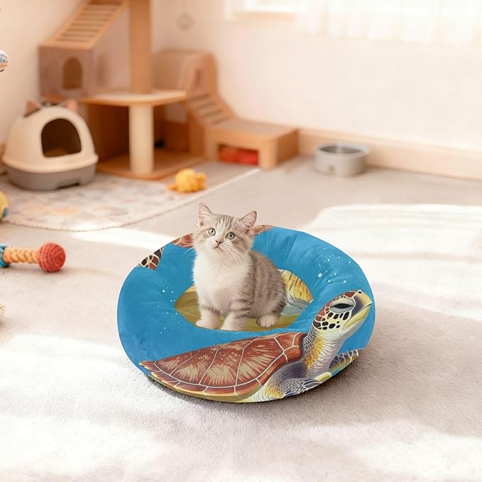 Pet Dog Bed Warm & Cozy fluffier Calming Bed for Extra Small Size Pets Supplies Sea Turtle Underwater
