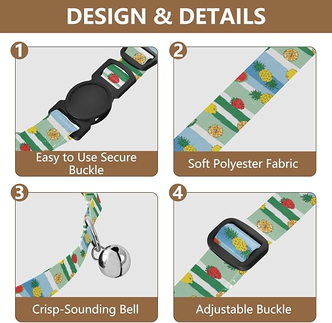 Dog Collar Fruits Stripes Blue Pattern Small Dog Collars Comfortable Puppy Collar Cat Pet Collar for Dogs Cats Pets Supplies 2 Pack
