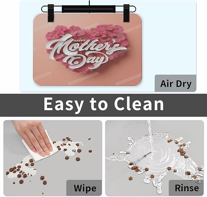 Dog Food Mat for Floors Absorbent Quick Drying Happy Mother's Day Heart Floral Gift for Mom Fu Pet Cat Food Mat Easy-to-Clean Pet Feeding Mats Dog Bowl Mats 24x16In