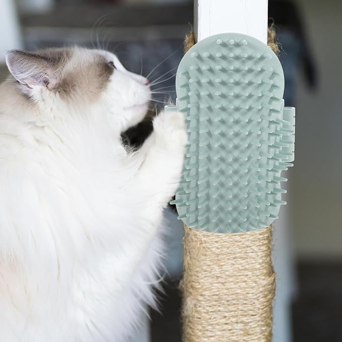POPETPOP Cat Corner Scratchers and Massaging Comb Wooden Cat Self Grooming Tool with Natural Silvervine Green Pet Hair Comb for Kitten Massage and Itch Relief Random Color