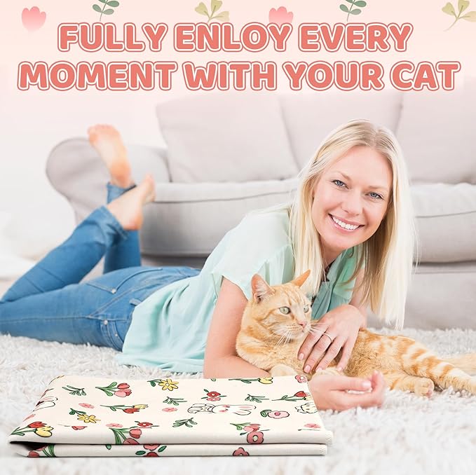 27.6" Cat Grooming Wrap for Cutting Nails, Rabbit Pattern Self-Adherent Fabric Wrap for Cats, Anti-Scratch Anti-Escape Multifunctional Cat Swaddle Tool for Teeth Brushing, Ear Cleaning