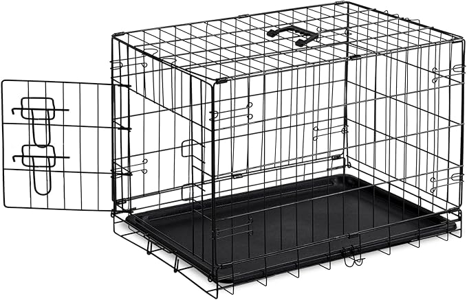 Sweetcrispy 30 Inch Single Door Dog Crate, Metal Pet Kennel with Secure Lock, Foldable Design, Removable Tray for Easy Cleaning, Portable Puppy Cage for Small Dogs, Ideal for Training & Travel
