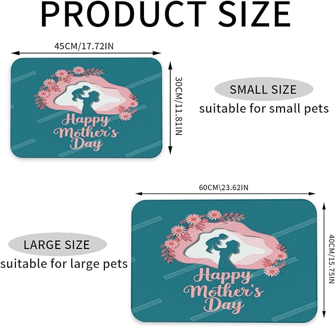 Pet Cat Dog Food Mat Absorbent Dog Feeding Mat Happy Mother's Day Floral Gift Mom Go No Stains Cat Food Mats Indoor Pet Accessories Supplies Dogs Placemat Water Bowl Mats with Rubber Backing 18X12In