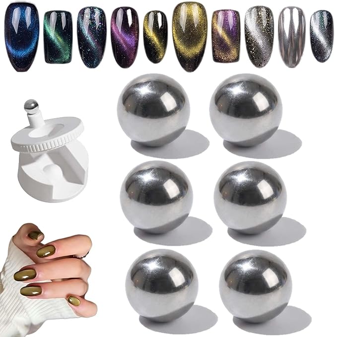 2026 New Rotating Cat Eye Magnet - 360° Rotating Cat Eye Magnet for Nails, Can Easily DIY Glossy CatEye Effect, Automatic Glass Bead Suction of CatEye Nail (Round steel ball *6)