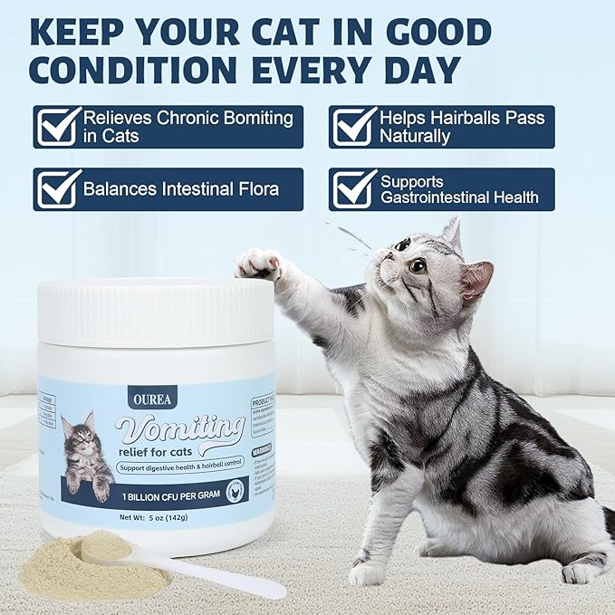 Cat Vomit Remedy, Vomiting Relief for Cats, Cat Vomiting Relief Supplement with Probiotic, Probiotic for Cats Relieves Dry Retching, Helps Expel Hairballs, and Supports Intestinal Health (5 oz)