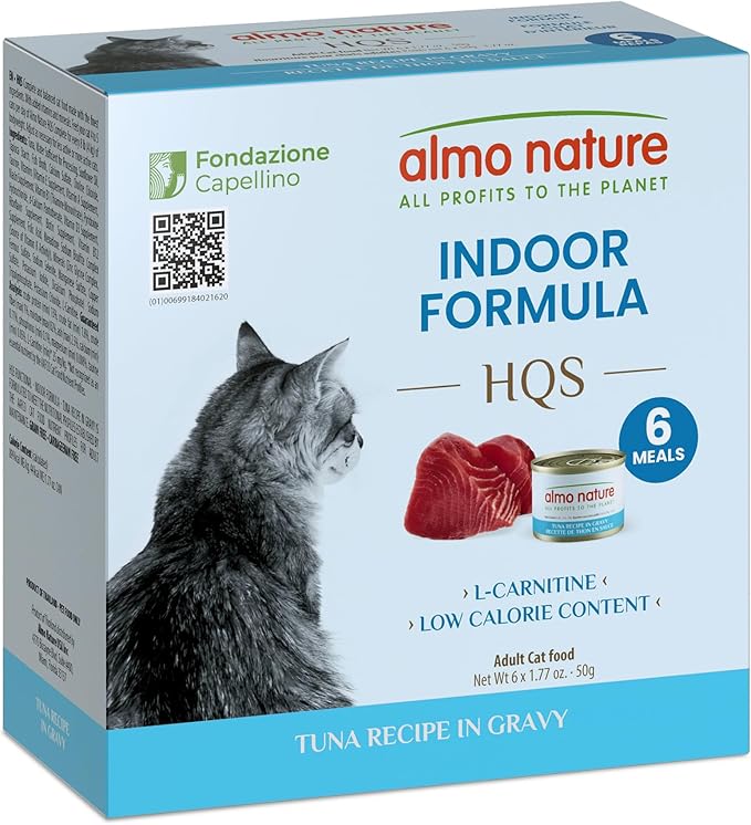 almo nature Supportive Formula Indoor HQS Flaked Tuna Formula in Gravy Wet Cat Food, 1.77-oz can, case of 6