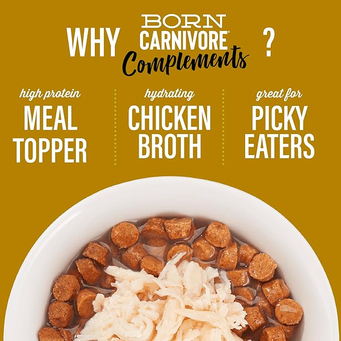 Tiki Cat Born Carnivore Complements Wet Cat Food Topper, Chicken, 2.1 oz. Pouch (12 Count)