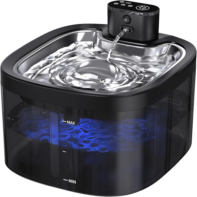 Cat Water Fountain Cordless: Battery Operated 118oz/3.5L Pet Water Fountain for Cats Indoor with Motion Sensor, Cat Drinking Fountains with Stainless Steel Tray, Ultra Quiet, Easy-to-Clean