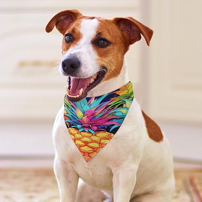 Dog Bandana Spring Pet Scarf Adjustable Triangle Colorful Pineapple Printing Dog Bib Washable Polyester Puppy Bandana for Small Medium Large Dogs Cat Birthday Party Supplies