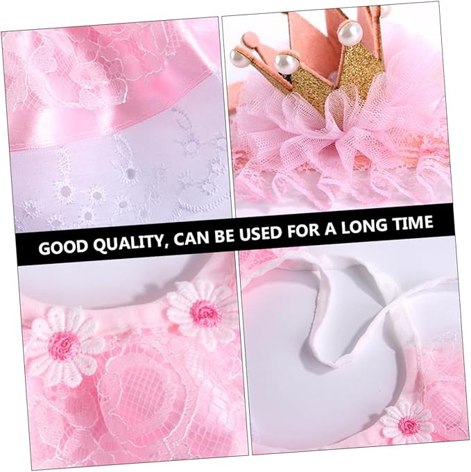 Toyvian Pet Dog Birthday Costume Set 2pcs Pink Crown Hat with Lace Dog Birthday Scarf Bandana for Puppy Party Supplies