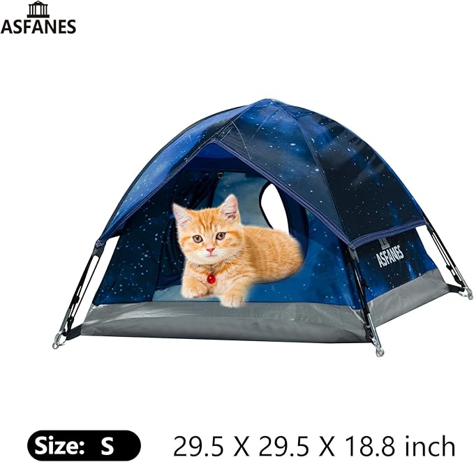 Outdoor Waterproof Pet Camping Tent, Cave Bed for Indoor Cats and Small Dogs, Portable Cat House Dog House, 21.6x21.6x14.9'', Navy Blue, S. (The Pole has Been Improved)