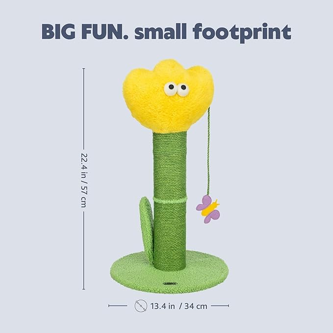 Trixie Lillian 22" Scratching Post - Small Whimsical Flower Cat Tree with Dangling Toy - Indoor Cat Jute Scratcher Furniture