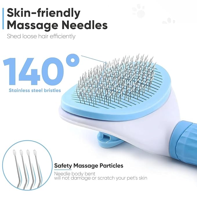 Cat Dog Self Cleaning Slicker Brush with Release Button, for Shedding Grooming, Suitable for Long or Short Pet Hair Cleaner, Removes Tangles & Loose Fur