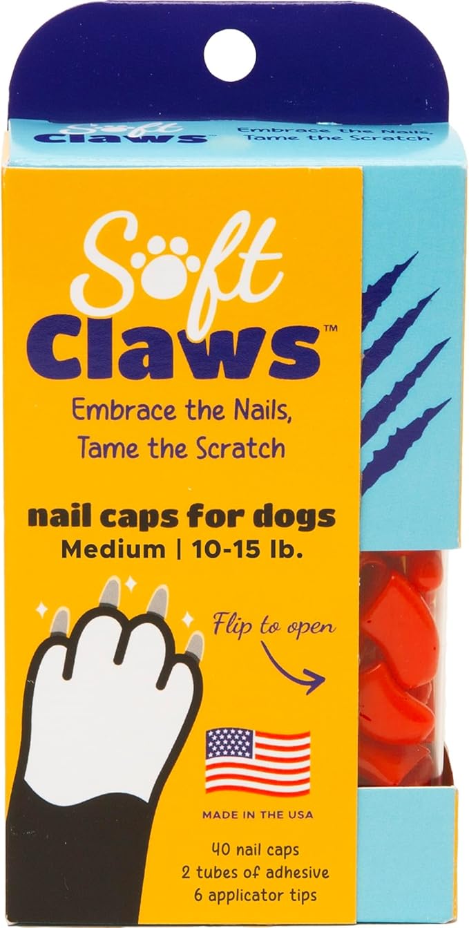 Soft Claws Dog Nail Caps, 40 Medium Nail Caps, Made in USA - Vet Developed, Safe & Non-Toxic Easy to Apply Claw Covers | Protects Furniture & Skin, Red