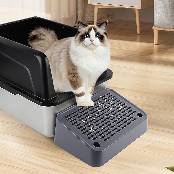 Cat Litter Box Ramp, Litter Box Step Mat with Filter Function, Cat Litter Catcher for Self-Cleaning Litter Boxes, Cats Pedal Stool Ideal for Kitten & Elderly Cats (Dark Grey)