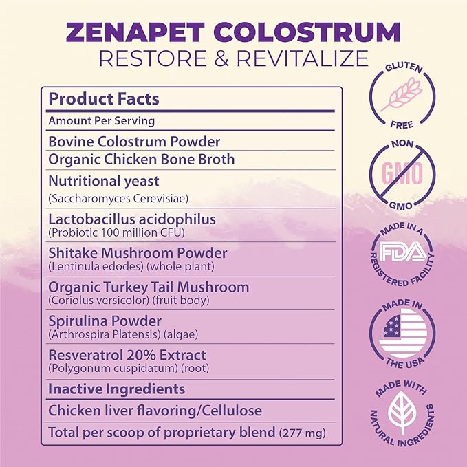 ZENAPET Cat Colostrum Plus Premium Powder Topper, Immune & Digestive Health Supplement, Supports Skin & Coat, Made in USA (1, 3 Ounces)