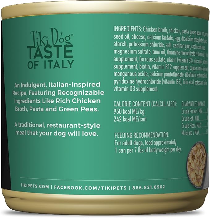 Tiki Dog Taste of The World Wet Dog Food, Italy Chicken & Pasta, 9 oz. Can (8 Count)