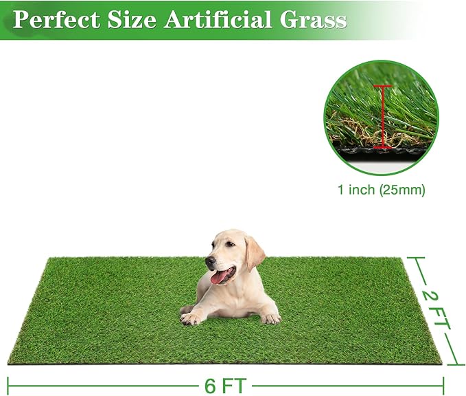 GLOBREEN 2X6 FT Artificial Turf Grass Runner Rug for Dogs, Thick Realistic Fake Grass for Patio, Balcony, Indoor Outdoor Puppy Potty Training Turf, with Drainage Hole