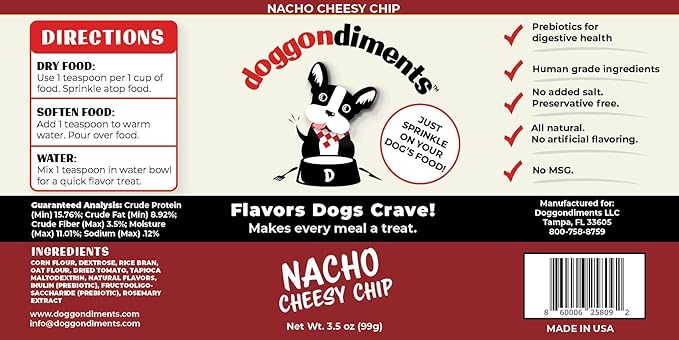 Nacho Cheesy Chip Dog Food Topper, Fun People Food Flavors, Powder, Small & Large Breeds, Made in USA